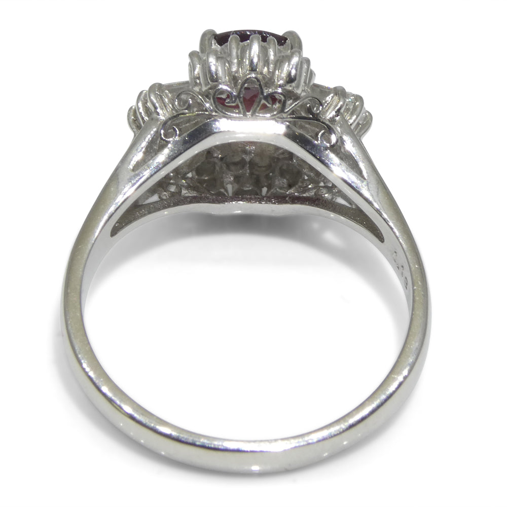 1.18ct Oval Red Ruby, Diamond Cluster Engagement Ring set in Platinum