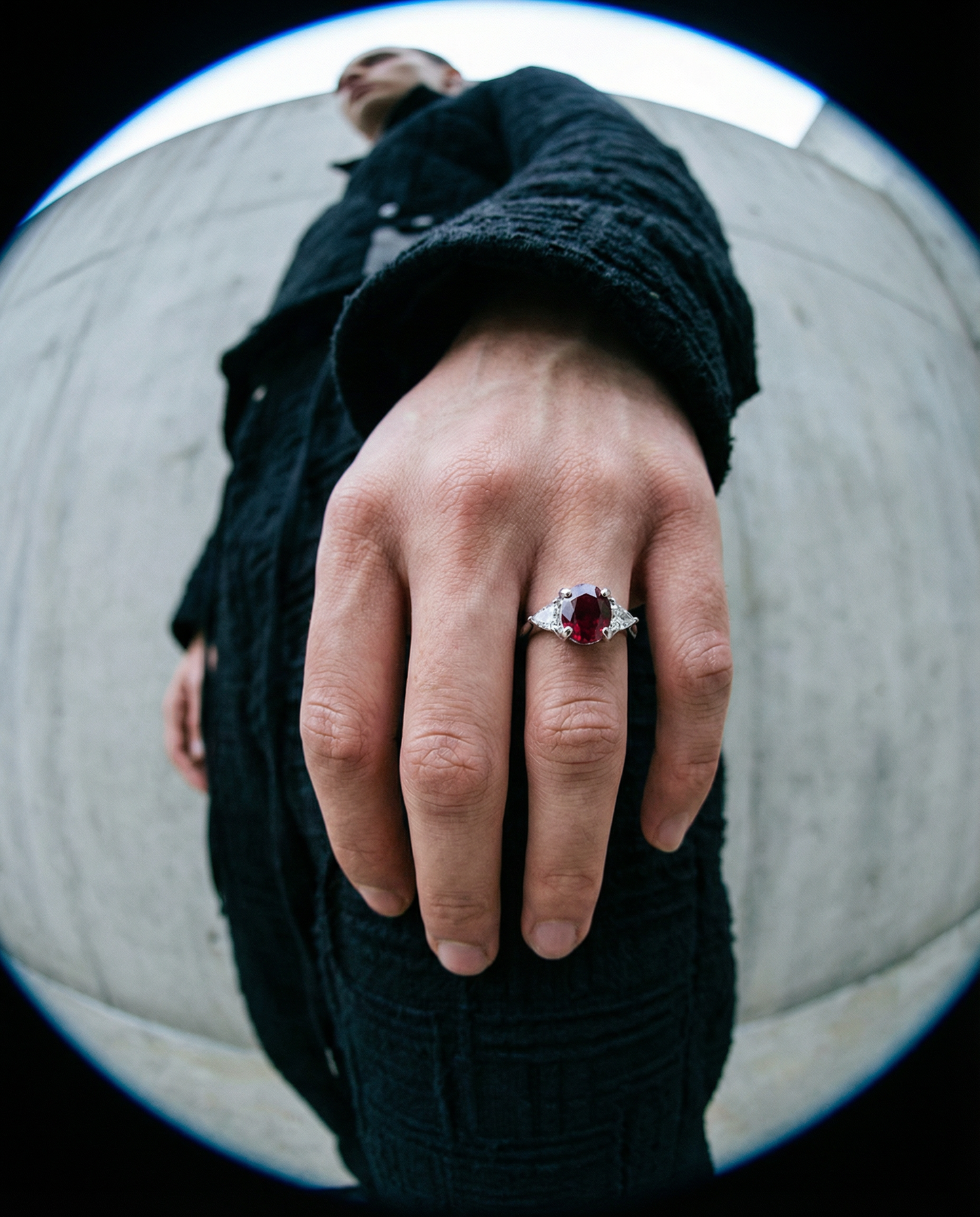 2.18ct Oval Red Ruby, Diamond Three Stone Engagement Ring set in Platinum, GIA Certified Unheated, Madagascar