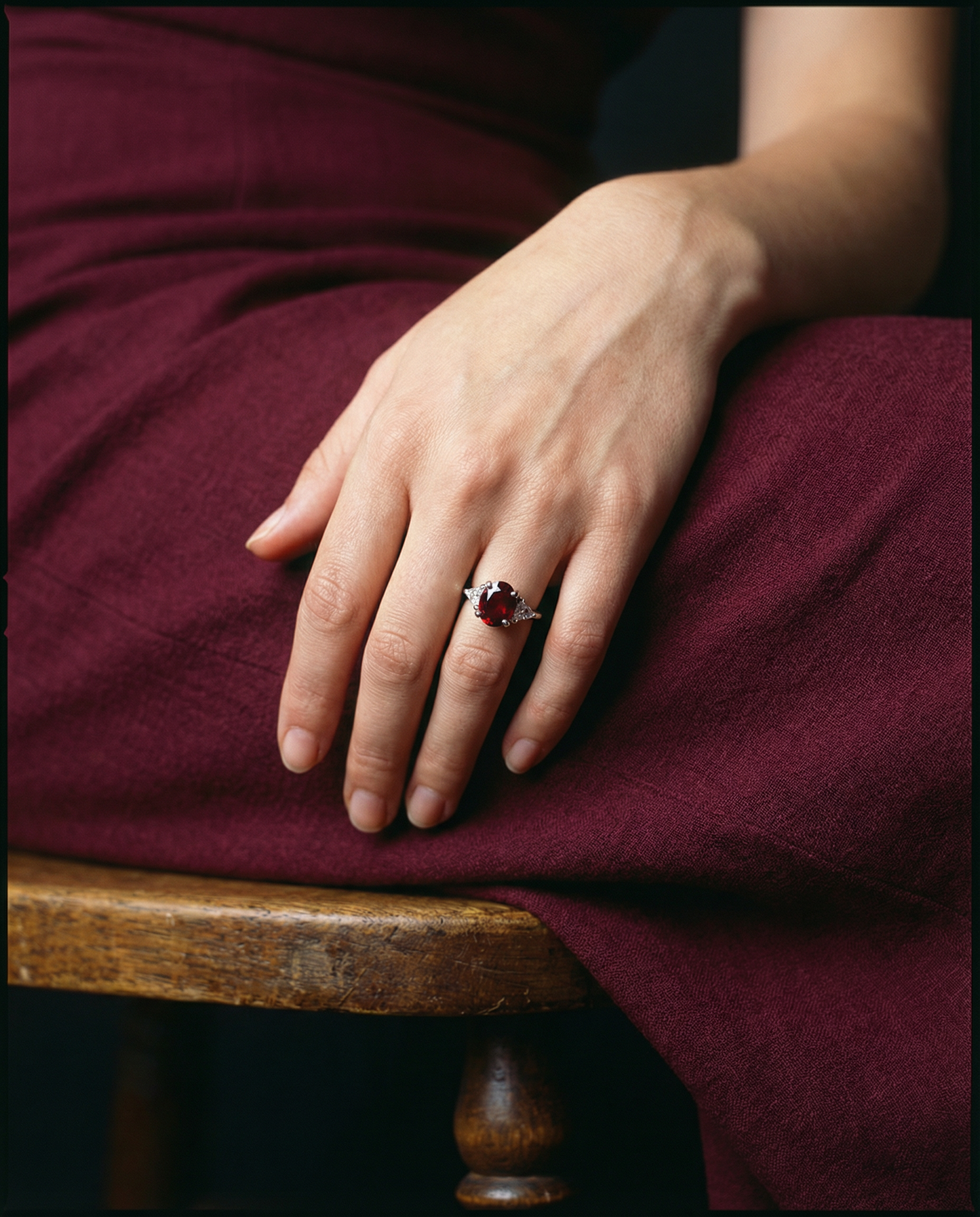 2.18ct Oval Red Ruby, Diamond Three Stone Engagement Ring set in Platinum, GIA Certified Unheated, Madagascar