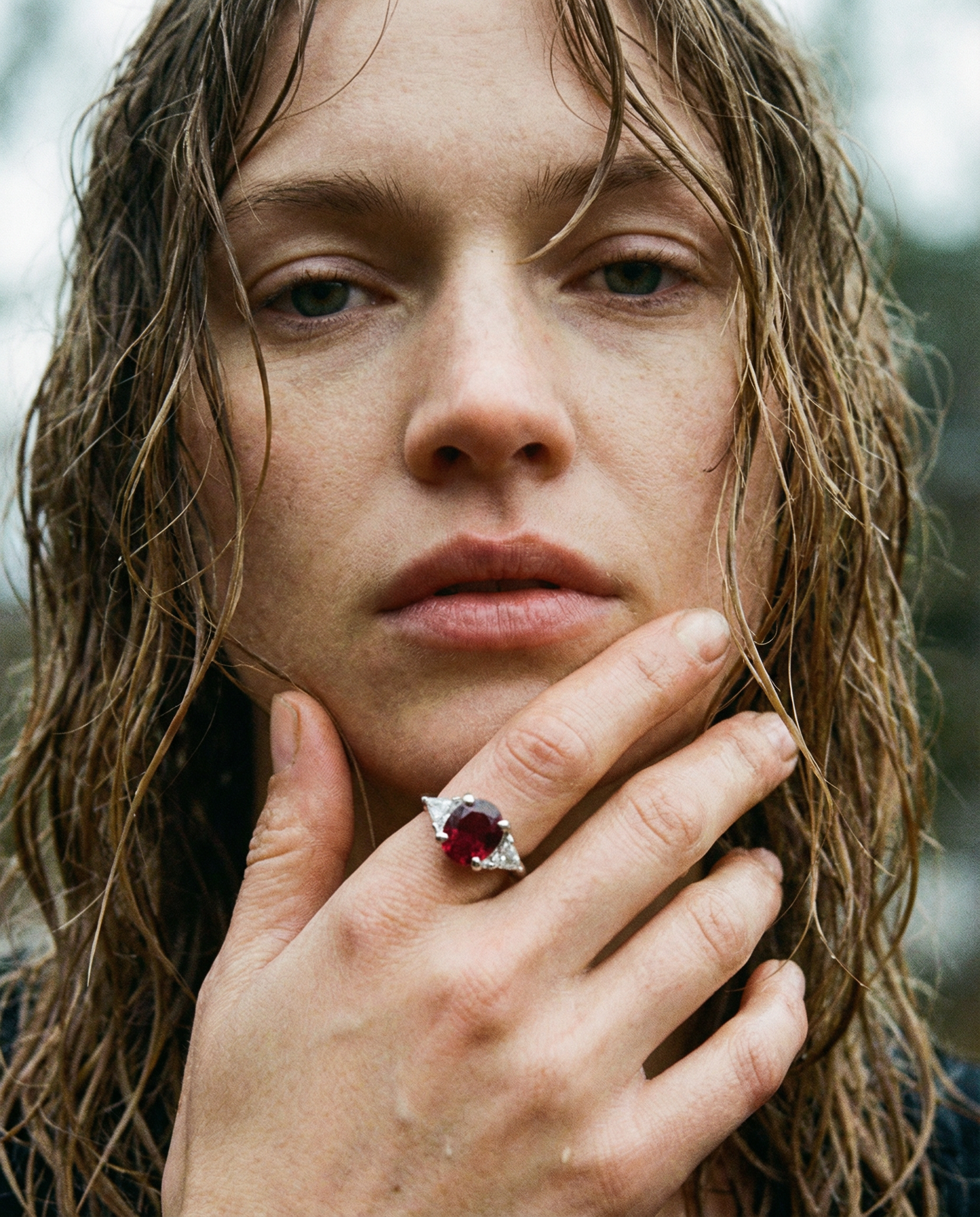 2.18ct Oval Red Ruby, Diamond Three Stone Engagement Ring set in Platinum, GIA Certified Unheated, Madagascar