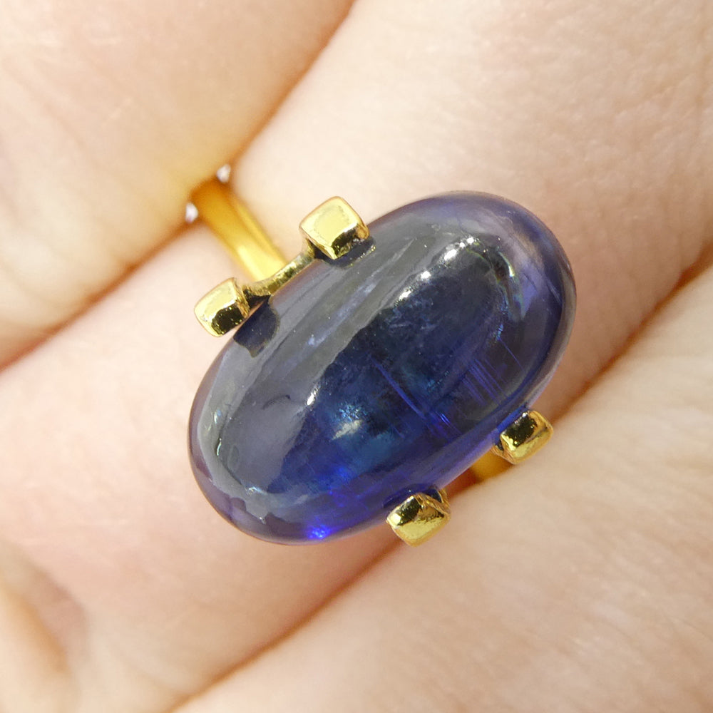 5.33ct Brazilian Blue Kyanite Oval Cabochon Gemstone from SkyJems, Rare Unheated Blue-Green Collector's Stone