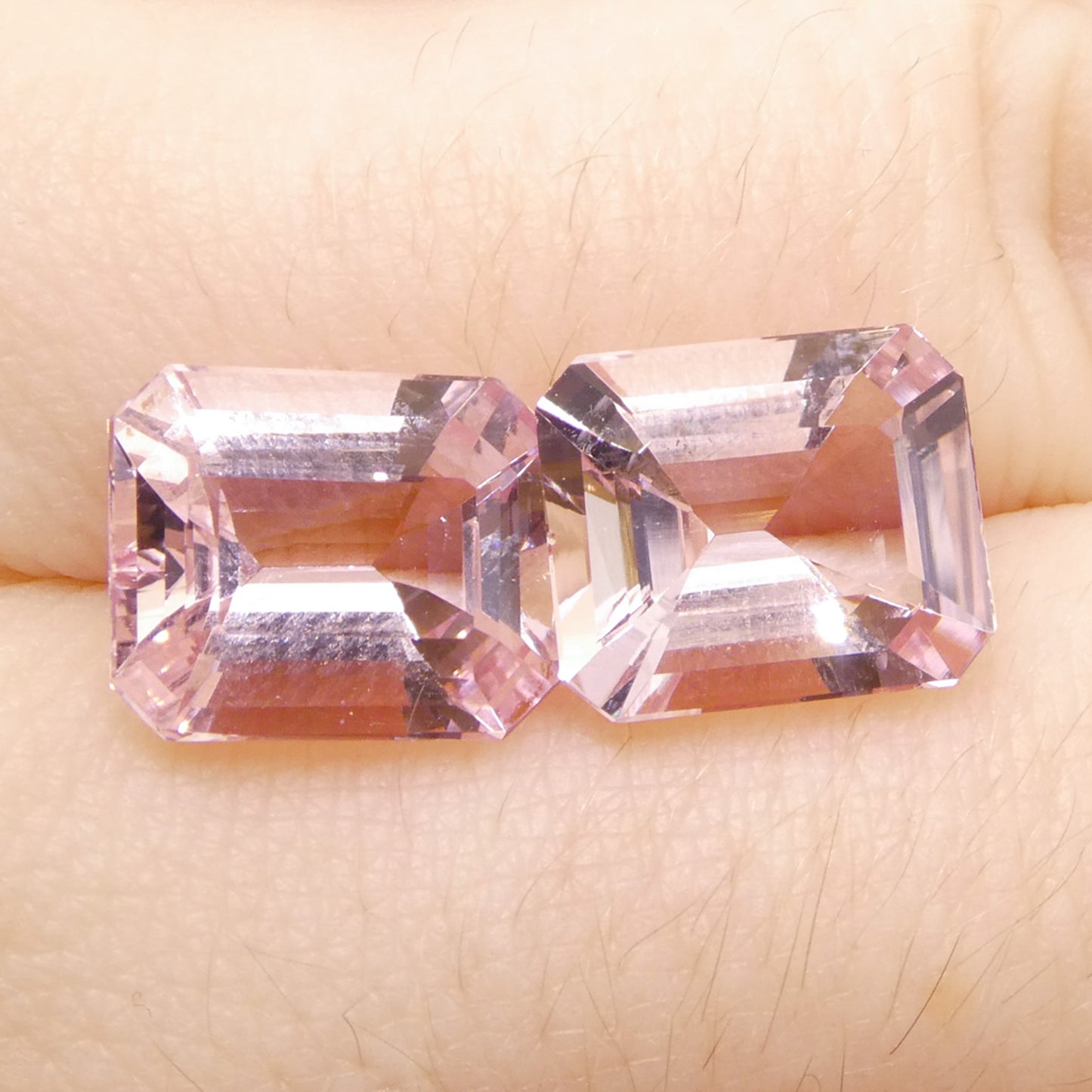 5.74ct Pair (2) Octagonal/Emerald Cut Orangy Pink Morganite from Brazil, Unheated - Skyjems Wholesale Gemstones