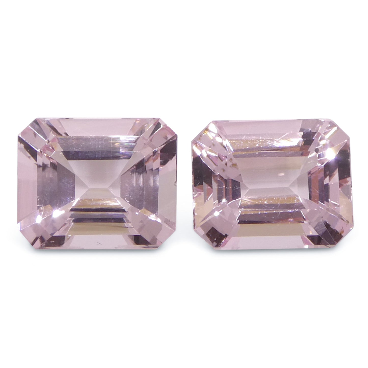 5.74ct Pair (2) Octagonal/Emerald Cut Orangy Pink Morganite from Brazil, Unheated - Skyjems Wholesale Gemstones