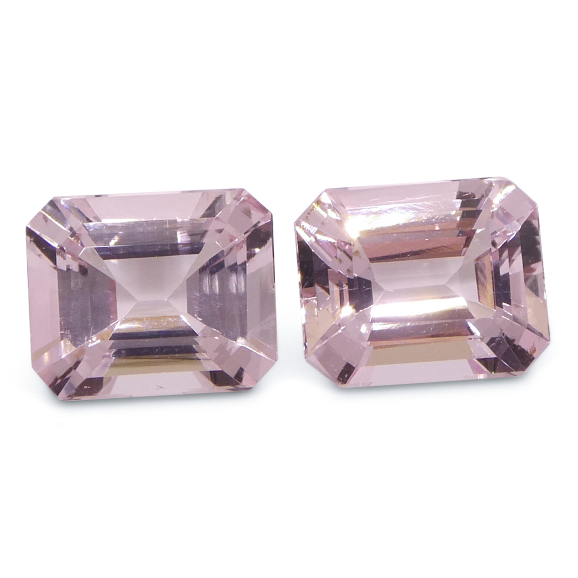 5.74ct Pair (2) Octagonal/Emerald Cut Orangy Pink Morganite from Brazil, Unheated - Skyjems Wholesale Gemstones