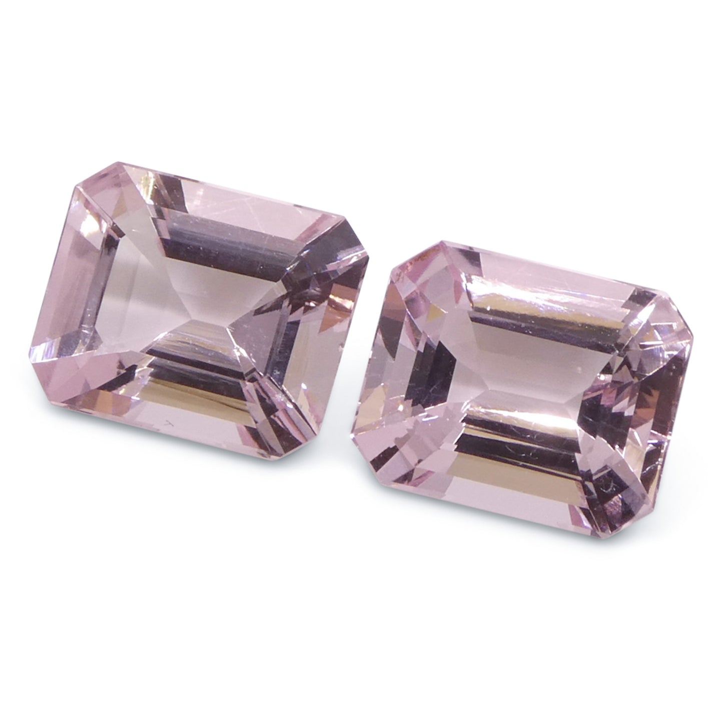 5.74ct Pair (2) Octagonal/Emerald Cut Orangy Pink Morganite from Brazil, Unheated - Skyjems Wholesale Gemstones