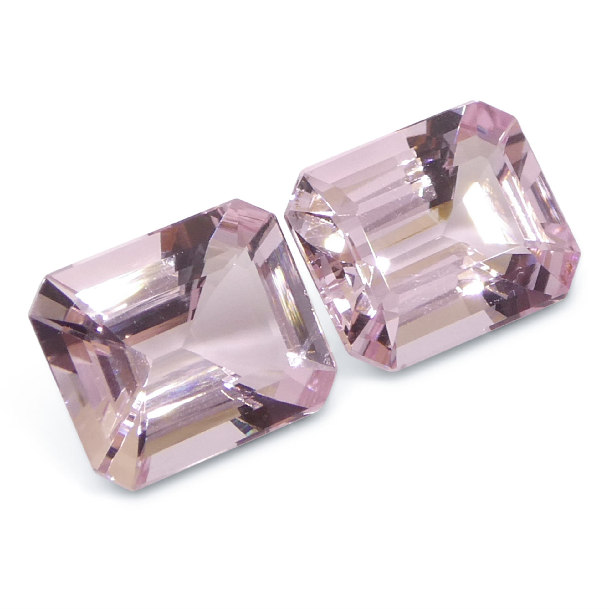 5.74ct Pair (2) Octagonal/Emerald Cut Orangy Pink Morganite from Brazil, Unheated - Skyjems Wholesale Gemstones