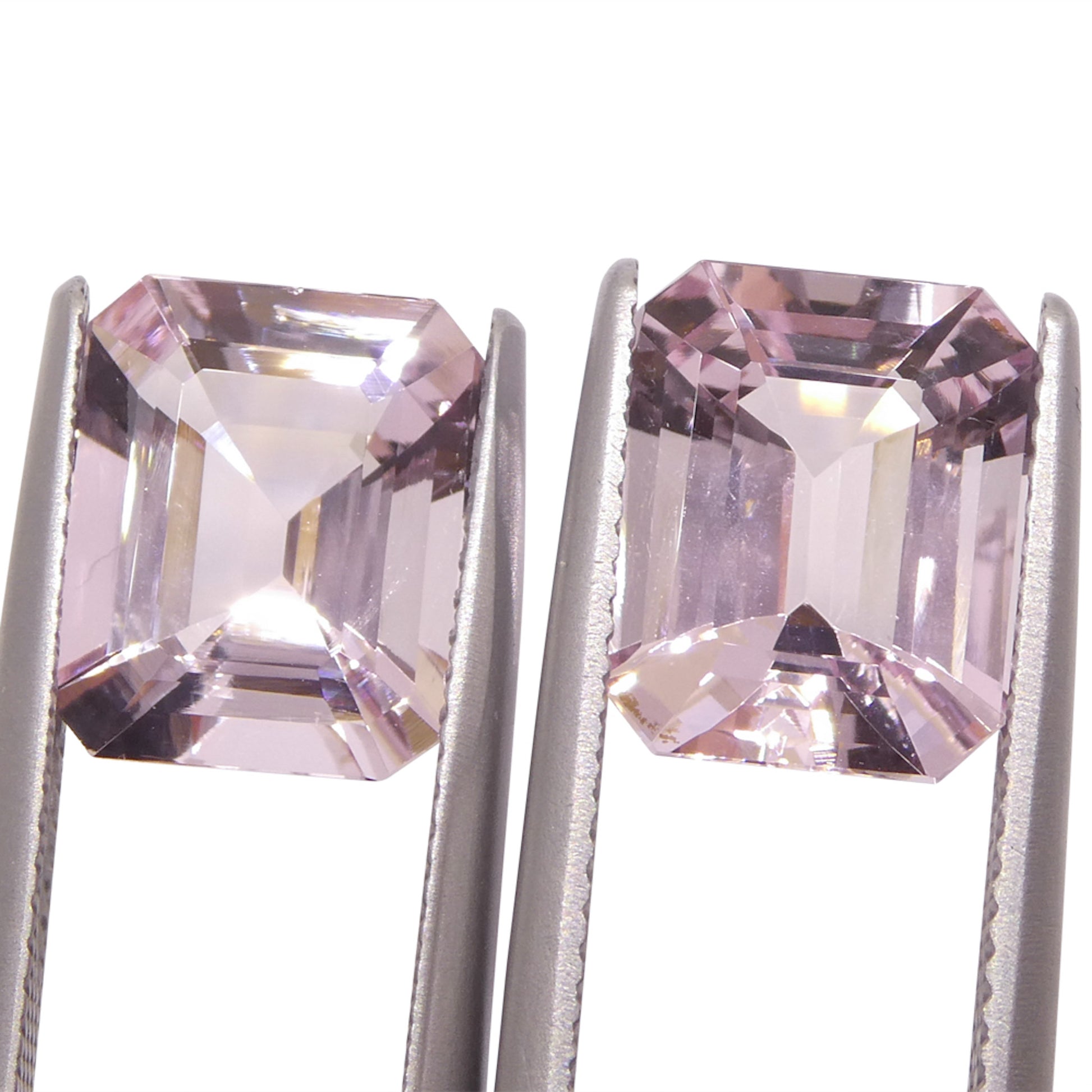 5.74ct Pair (2) Octagonal/Emerald Cut Orangy Pink Morganite from Brazil, Unheated - Skyjems Wholesale Gemstones