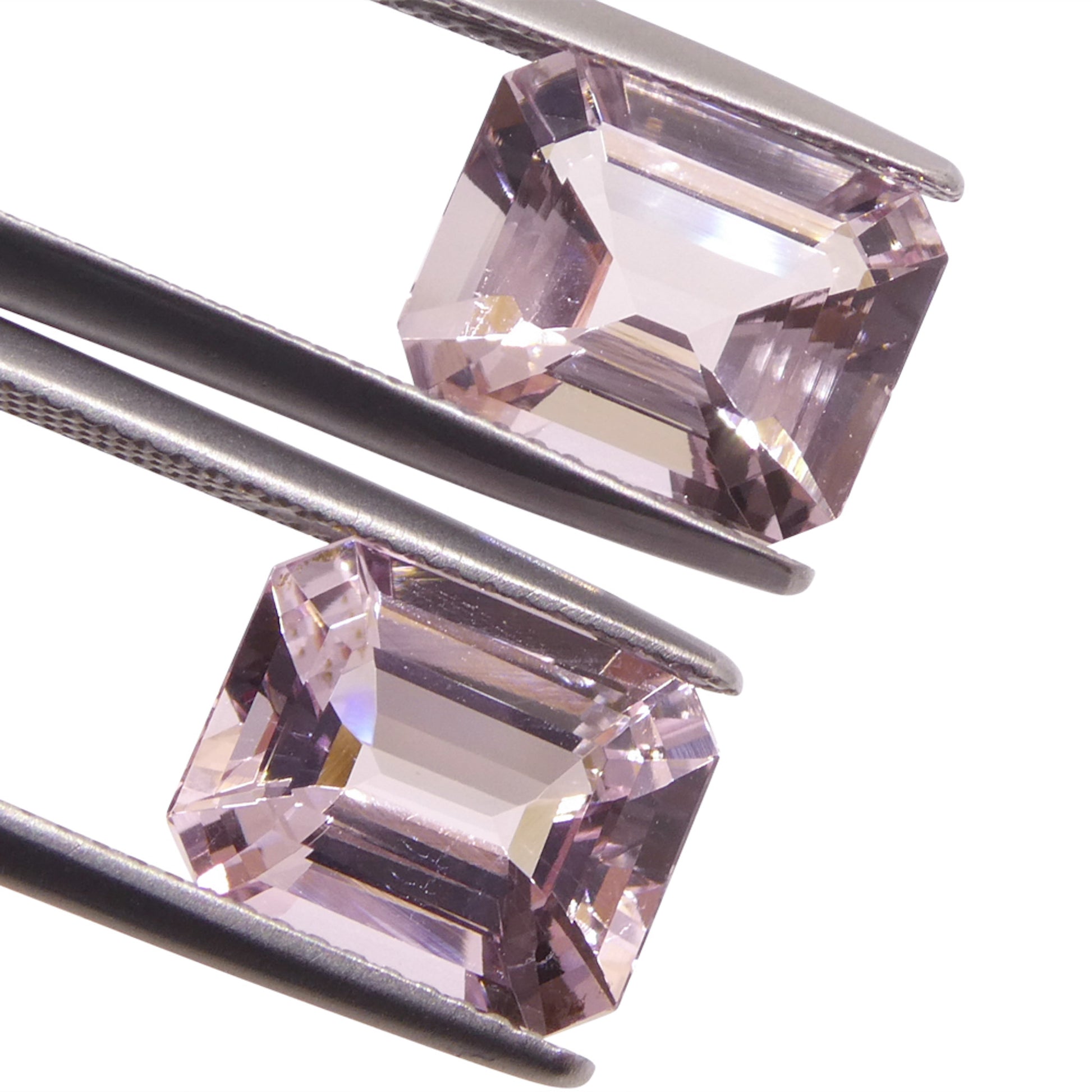 5.74ct Pair (2) Octagonal/Emerald Cut Orangy Pink Morganite from Brazil, Unheated - Skyjems Wholesale Gemstones