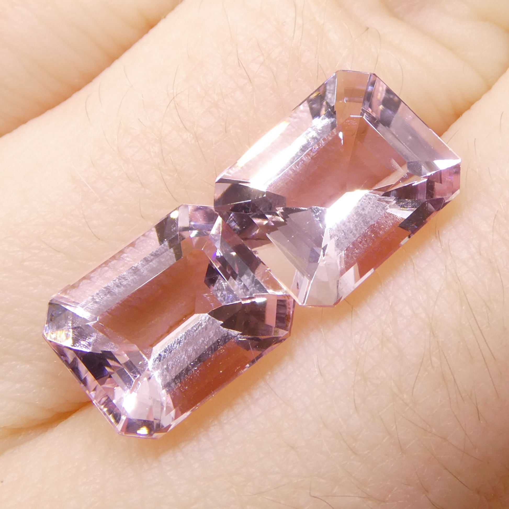 5.74ct Pair (2) Octagonal/Emerald Cut Orangy Pink Morganite from Brazil, Unheated - Skyjems Wholesale Gemstones