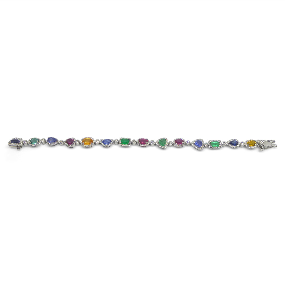 7.80ct Ruby, Emerald, Sapphire, Diamond Bracelet 6.50" set in 14k White Gold - Skyjems Wholesale Gemstones