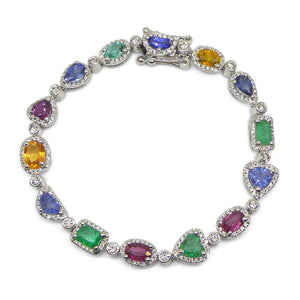7.80ct Ruby, Emerald, Sapphire, Diamond Bracelet 6.50" set in 14k White Gold - Skyjems Wholesale Gemstones