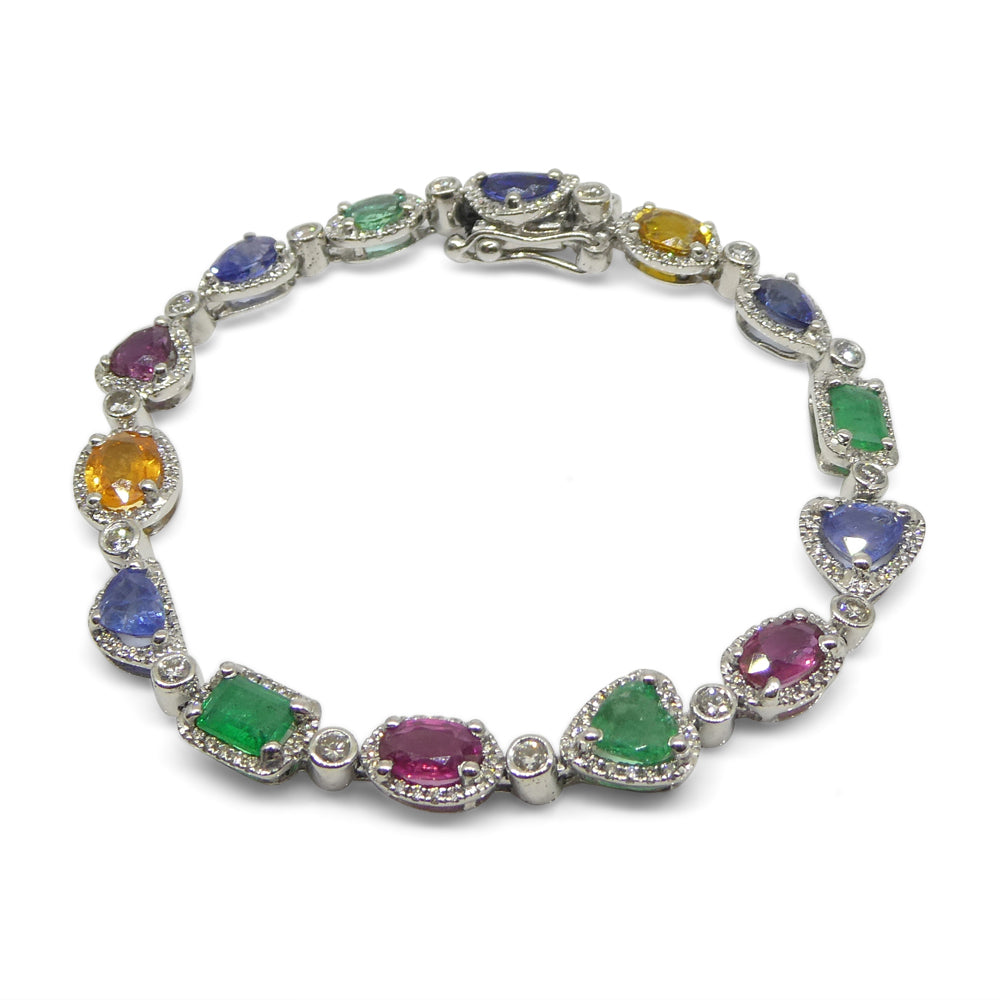 7.80ct Ruby, Emerald, Sapphire, Diamond Bracelet 6.50" set in 14k White Gold - Skyjems Wholesale Gemstones