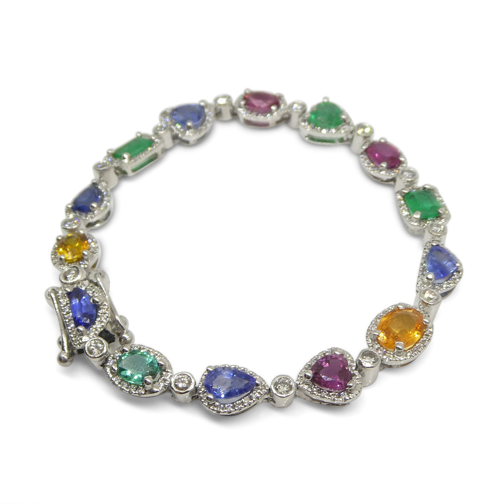 7.80ct Ruby, Emerald, Sapphire, Diamond Bracelet 6.50" set in 14k White Gold - Skyjems Wholesale Gemstones