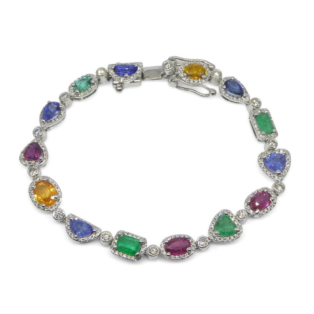 7.80ct Ruby, Emerald, Sapphire, Diamond Bracelet 6.50" set in 14k White Gold - Skyjems Wholesale Gemstones