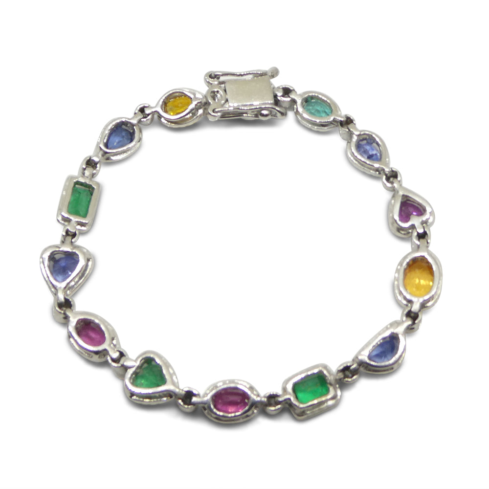 7.80ct Ruby, Emerald, Sapphire, Diamond Bracelet 6.50" set in 14k White Gold - Skyjems Wholesale Gemstones