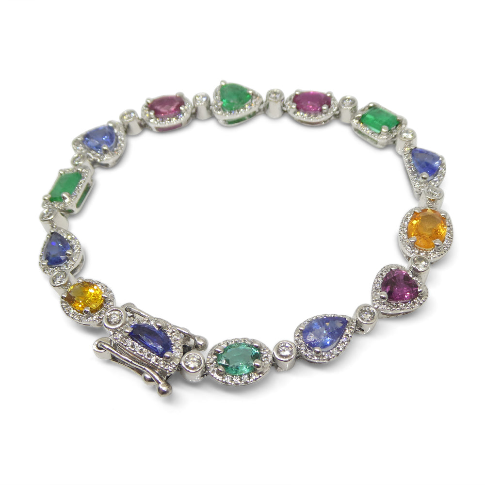 7.80ct Ruby, Emerald, Sapphire, Diamond Bracelet 6.50" set in 14k White Gold - Skyjems Wholesale Gemstones