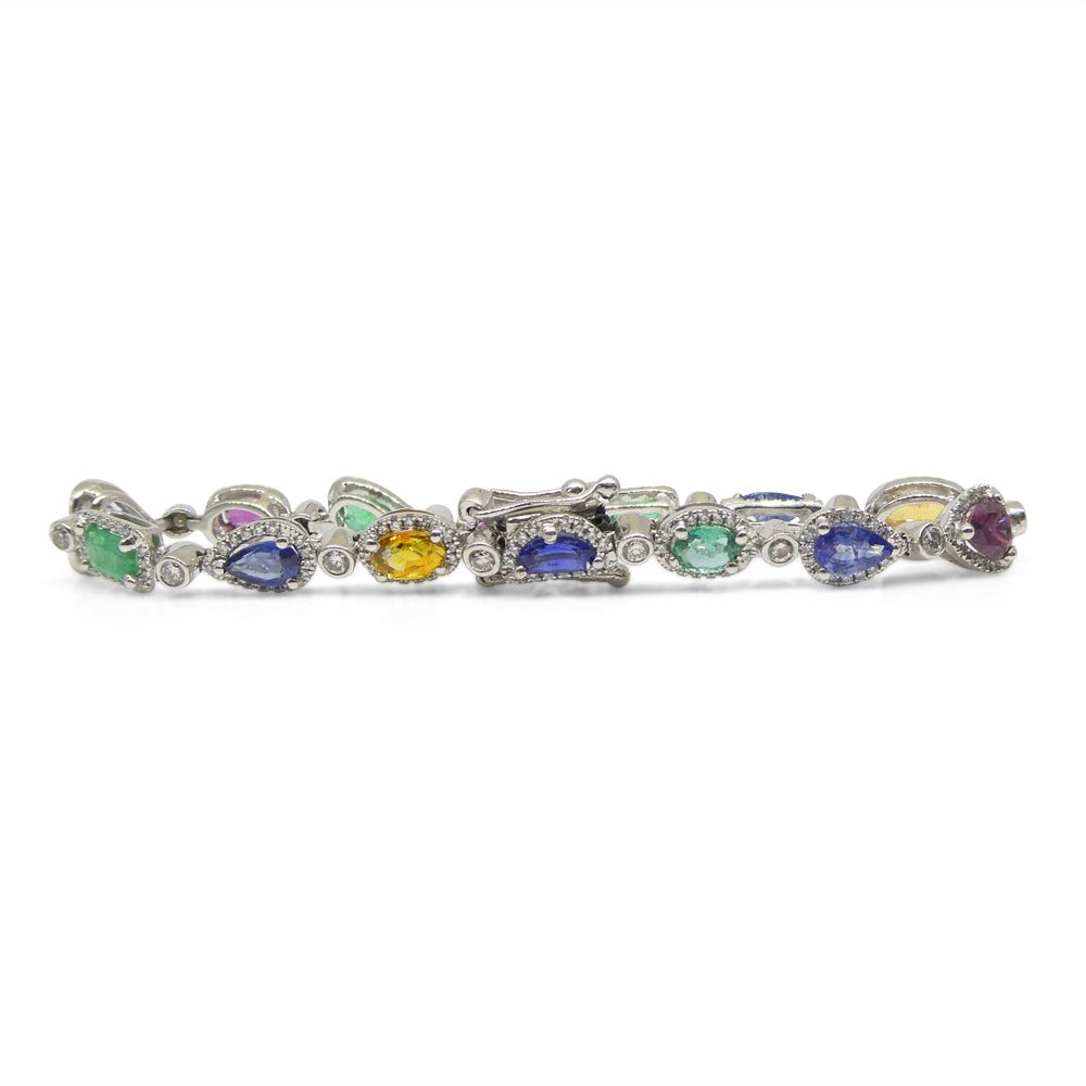 7.80ct Ruby, Emerald, Sapphire, Diamond Bracelet 6.50" set in 14k White Gold - Skyjems Wholesale Gemstones