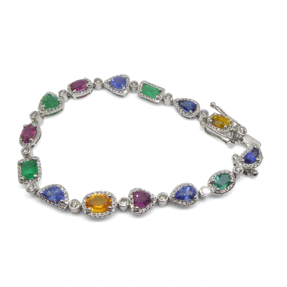 7.80ct Ruby, Emerald, Sapphire, Diamond Bracelet 6.50" set in 14k White Gold - Skyjems Wholesale Gemstones