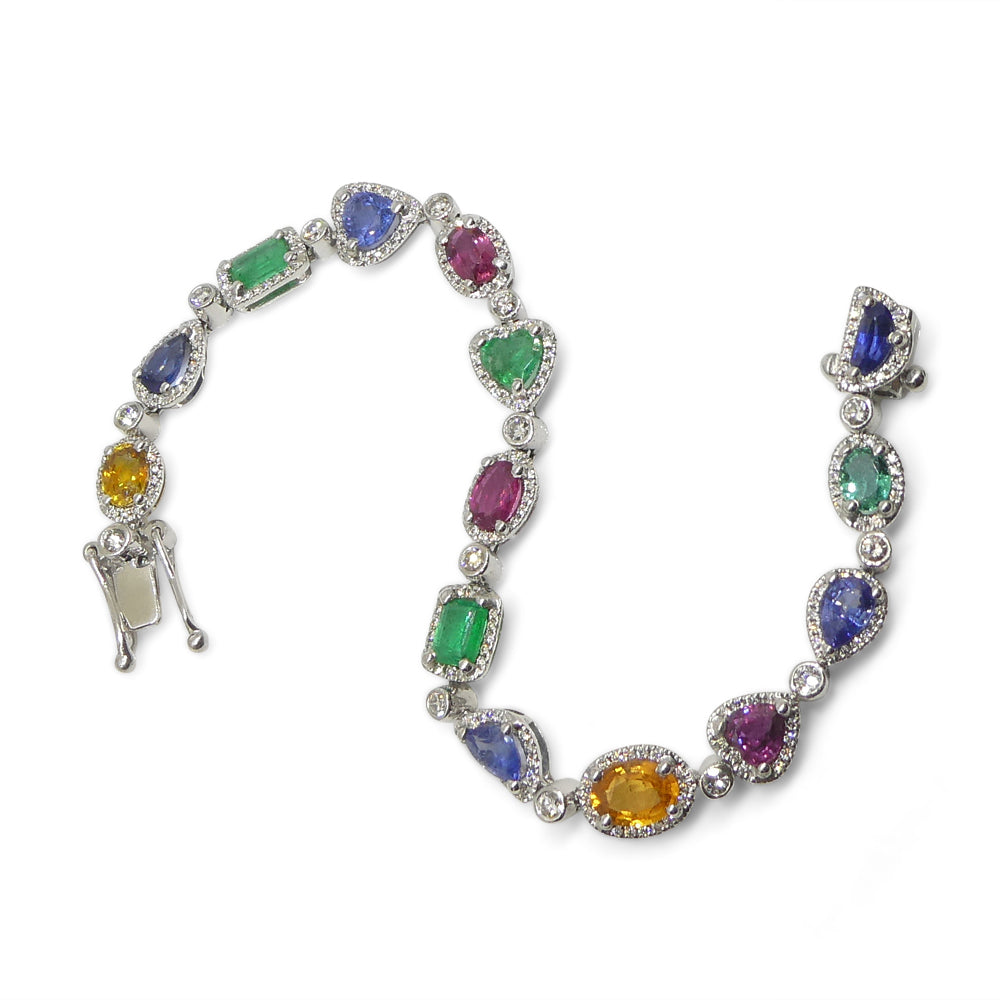 7.80ct Ruby, Emerald, Sapphire, Diamond Bracelet 6.50" set in 14k White Gold - Skyjems Wholesale Gemstones