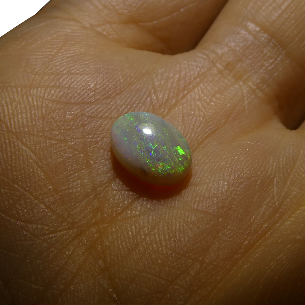 1.52ct White Opal Cabochon from Australia with Play of Color, premium single gemstone by SkyJems Canadian gem experts