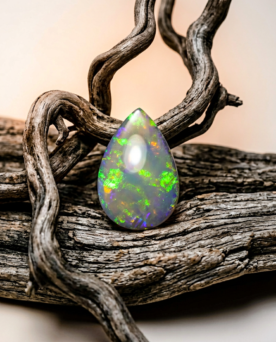 3.69ct Gray Australian Pear Cabochon Opal with Play of Color | Premium Gemstone by SkyJems