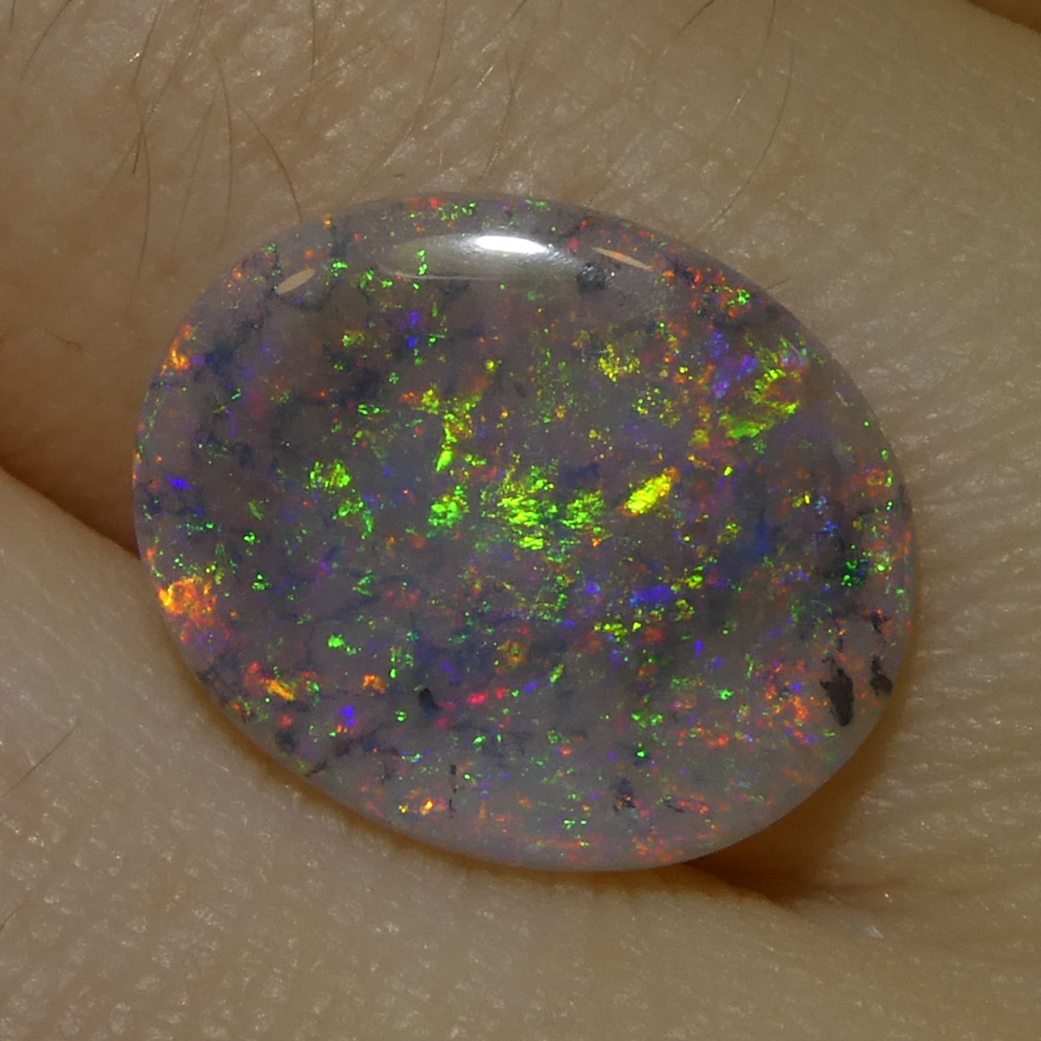 1.63ct Gray Australian Opal Cabochon with Play of Color by SkyJems, premium oval gemstone for collectors