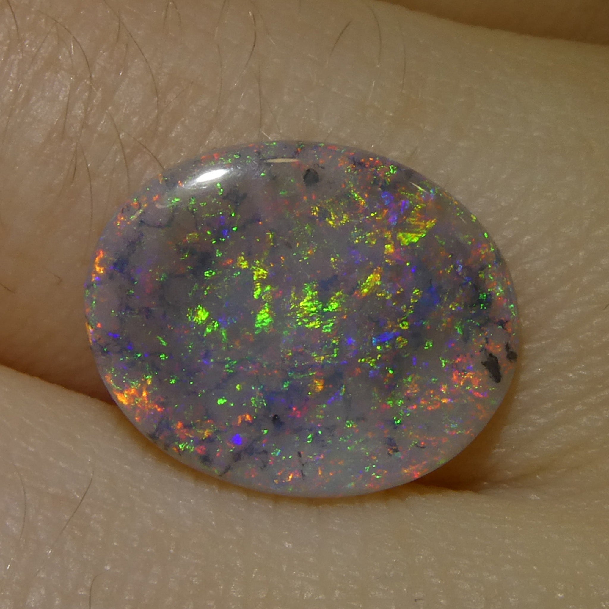 1.63ct Gray Oval Cabochon Opal from Australia with Play of Color | Premium Gemstone by SkyJems