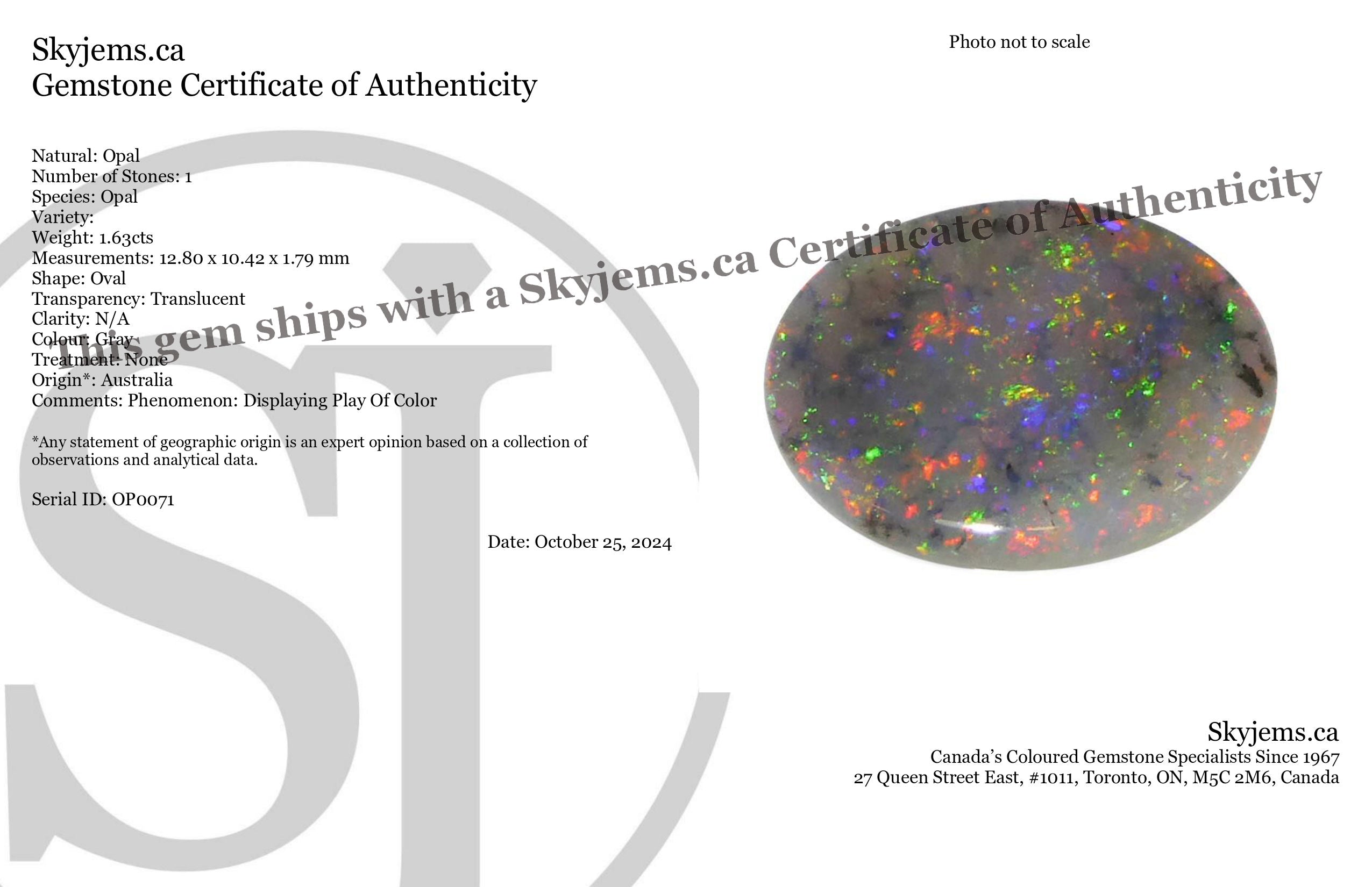 1.63ct Australian Soft Gray Australian OPal from gem Cabochon SOval CutKyJems Rare Translucent Mineral Specimen Delicate Past