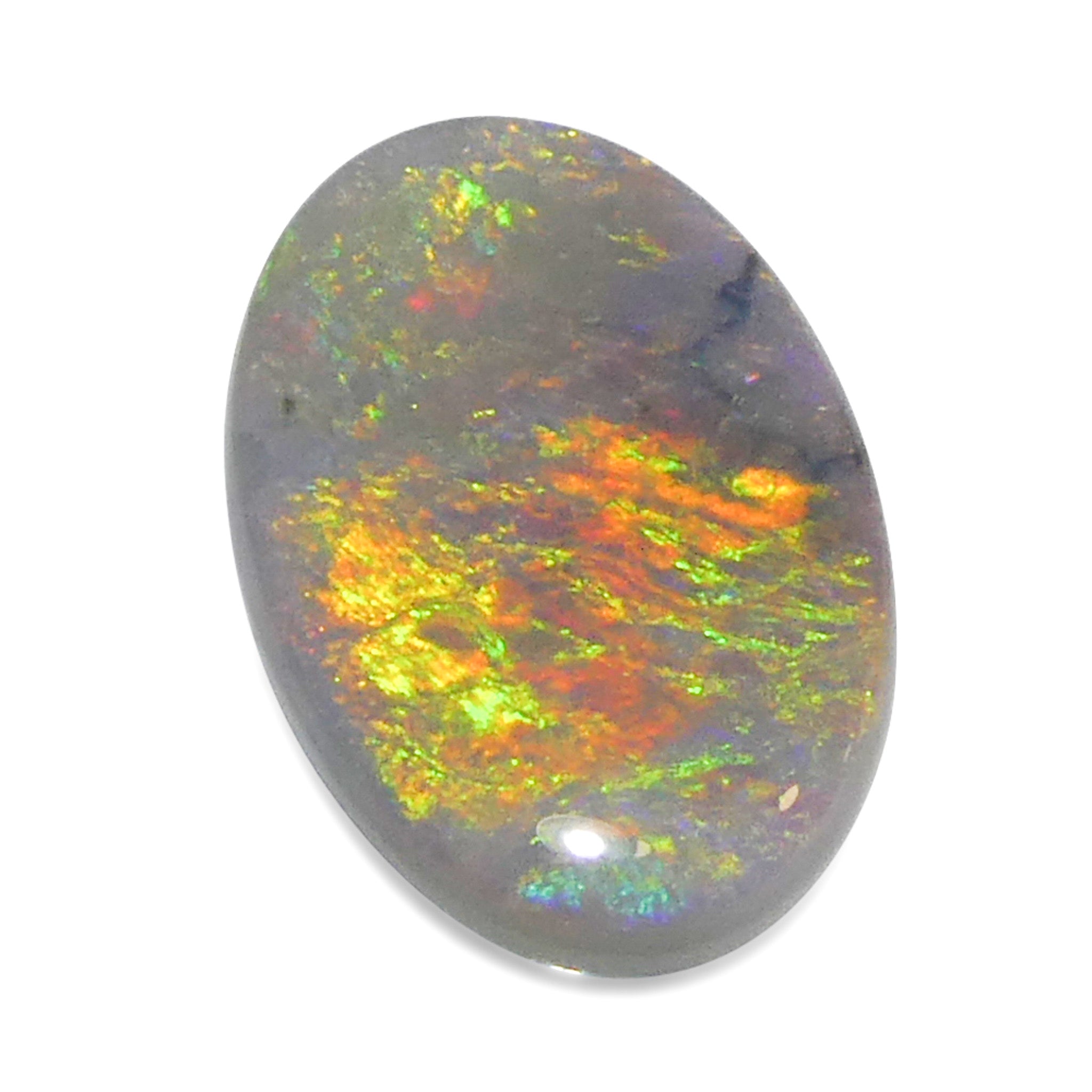 2-carat oval gray Australian opal cabochon from SkyJems, showcasing subtle play of color and natural gemstone beauty