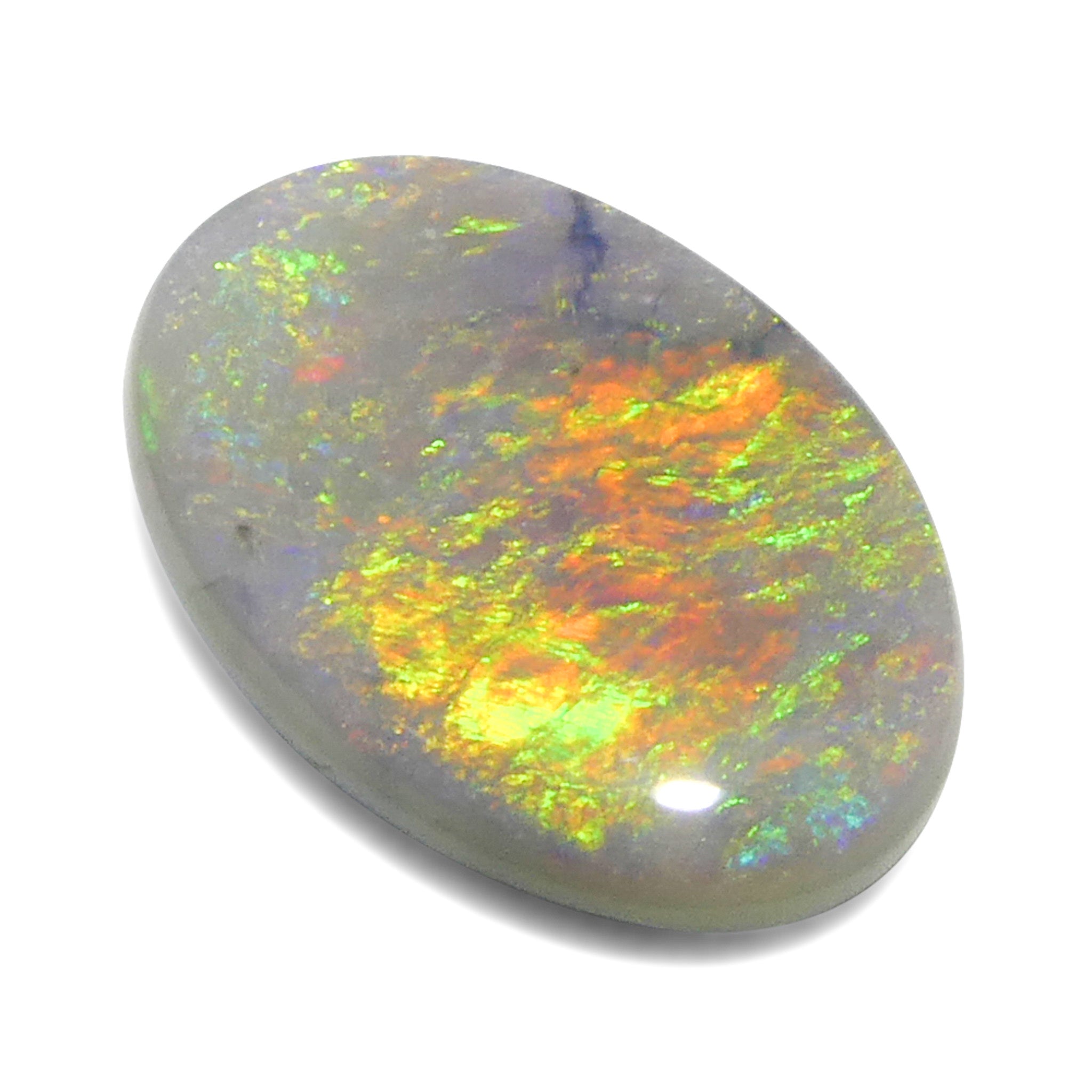 2-carat oval gray Australian opal cabochon with play of color, premium gemstone from SkyJems Canadian gem specialists