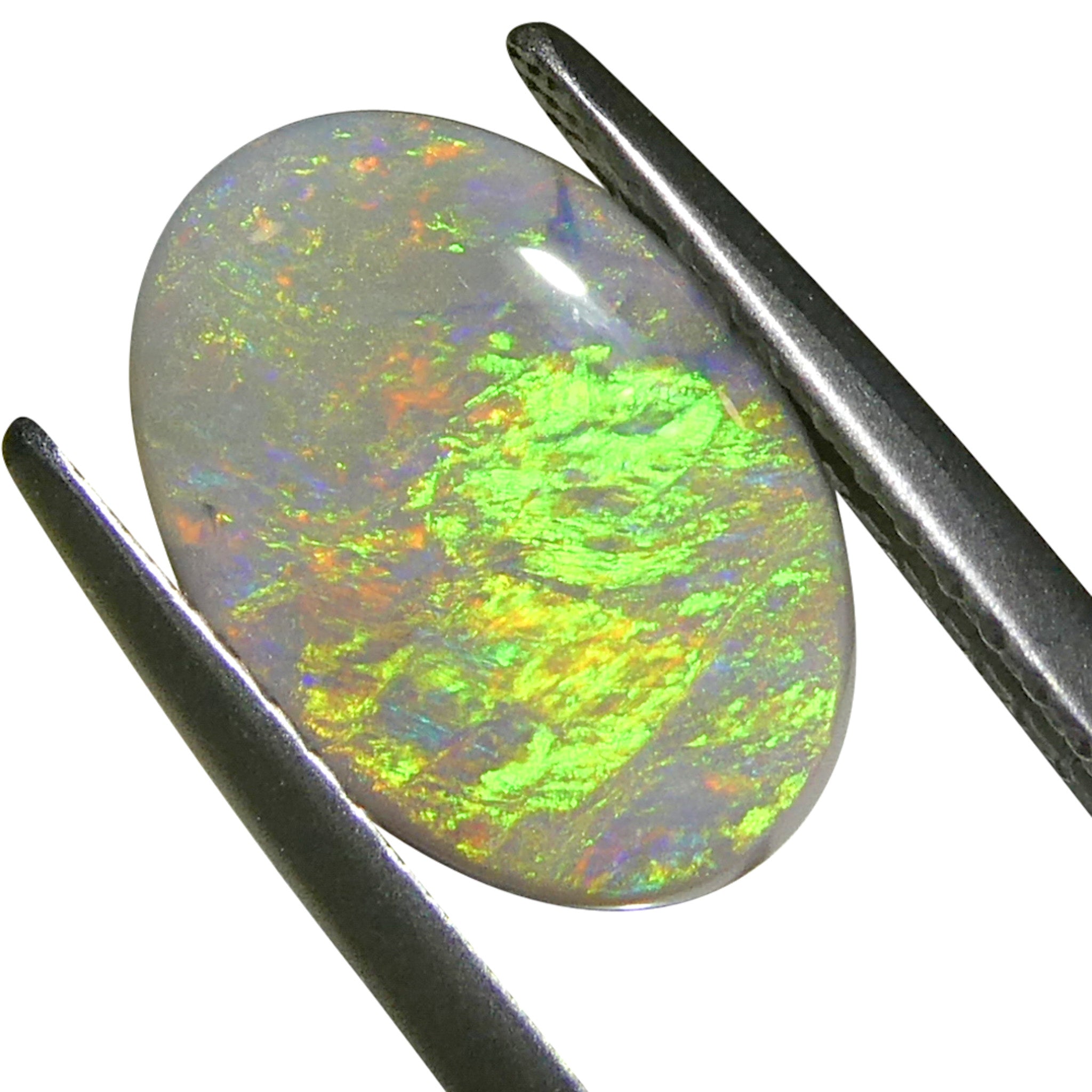 2-carat oval gray Australian opal cabochon with play of color, premium gemstone from SkyJems Canadian gem specialists