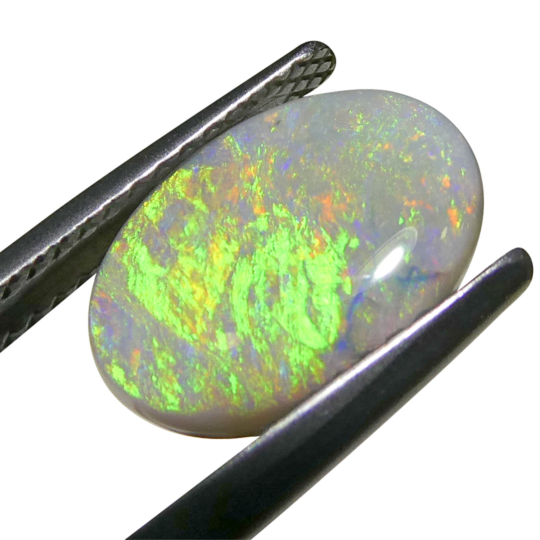 2-carat oval gray Australian opal cabochon with play of color, premium gemstone from SkyJems Canadian gem specialists