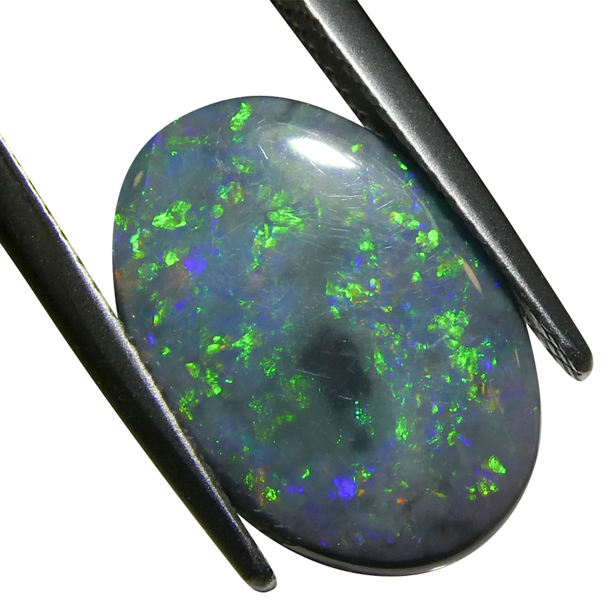 2.58ct Gray Oval Cabochon Opal from Australia, rare gemstone with play of color by SkyJems Canadian gem experts
