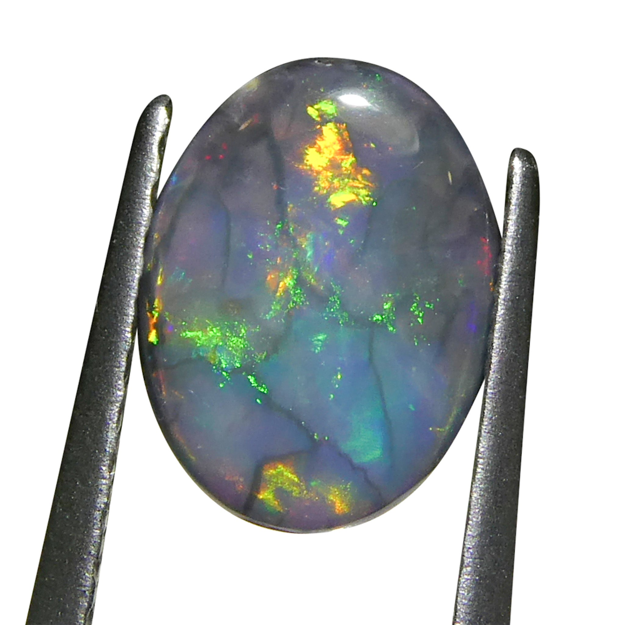 0.59ct Gray Oval Cabochon Opal from Australia, rare gemstone with play of color by SkyJems Canadian gem experts