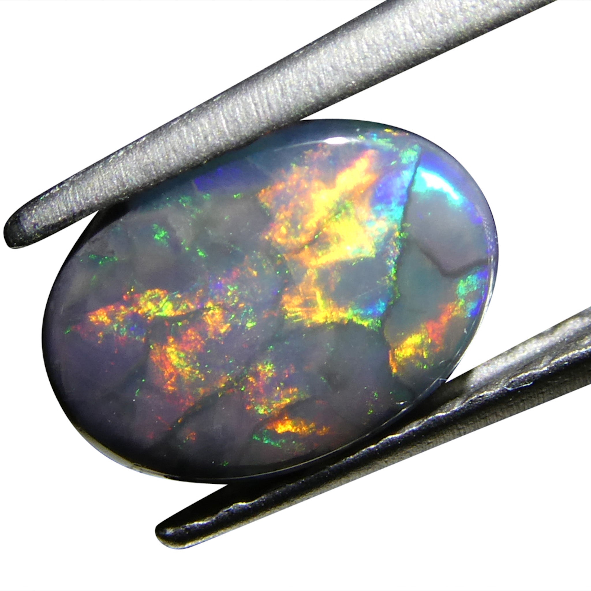 0.59ct Gray Oval Cabochon Opal from Australia, rare gemstone with play of color by SkyJems Canadian gem experts