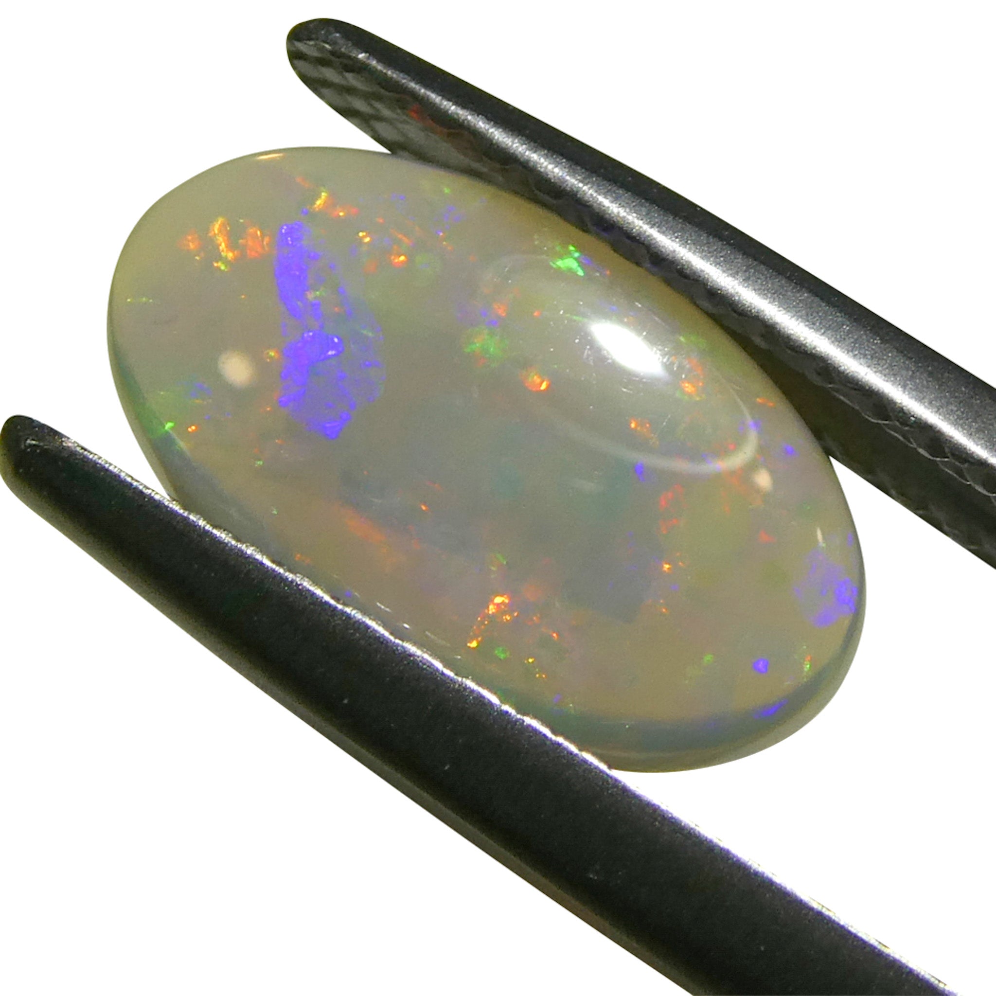 1.32ct White Oval Cabochon Opal from Australia with Play of Color, premium gemstone by SkyJems Canadian gem specialists