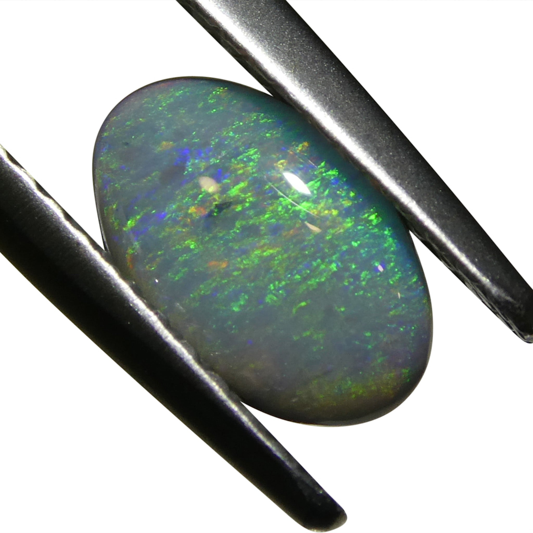 0.71ct Gray Oval Cabochon Opal from Australia with Play of Color, premium gemstone by SkyJems Canadian gem specialists
