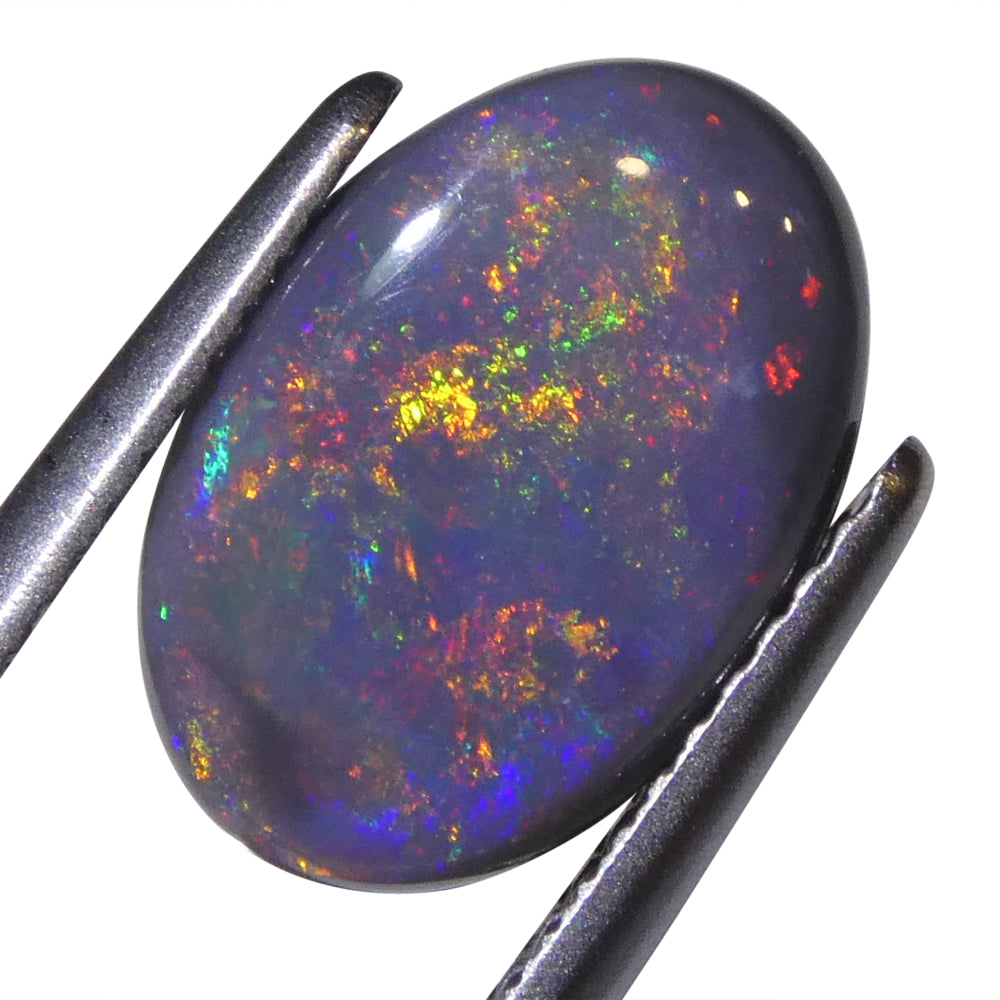 2.21ct Grey Australian Opal Cabochon with Play of Colour by SkyJems, premium oval gemstone with multi-hued highlights