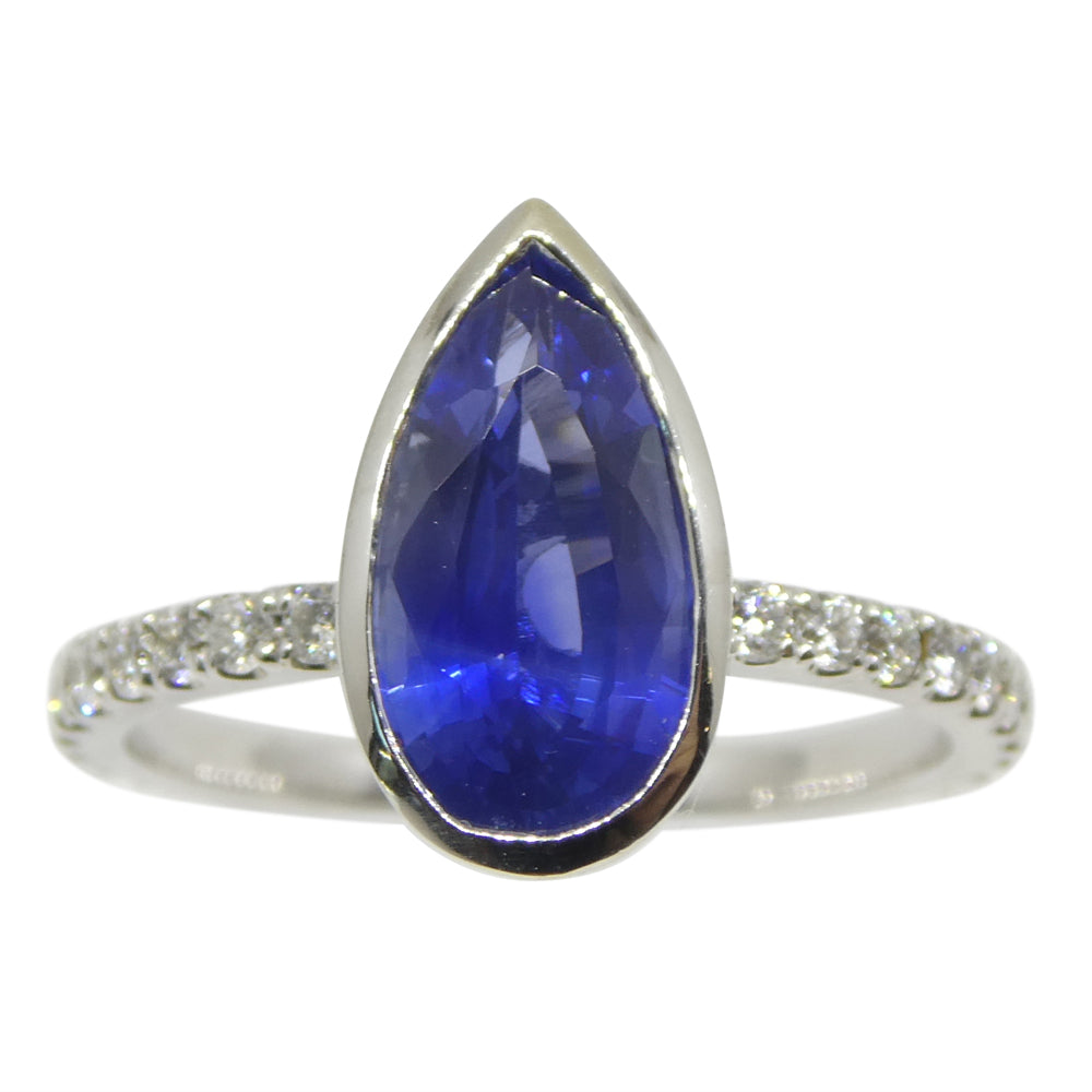 1.91ct Pear Shape Blue Sapphire, Diamond Engagement Ring set in 18k White Gold - Skyjems Wholesale Gemstones