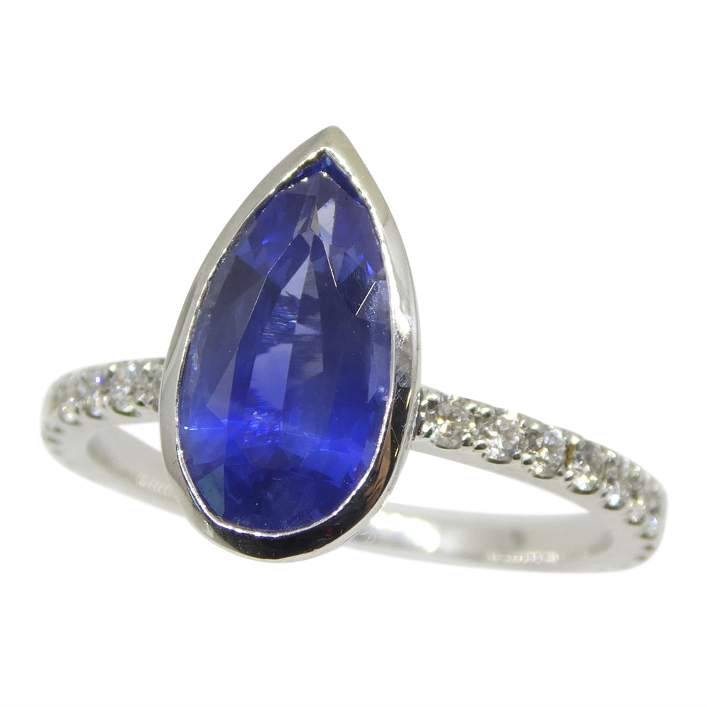 1.91ct Pear Shape Blue Sapphire, Diamond Engagement Ring set in 18k White Gold - Skyjems Wholesale Gemstones