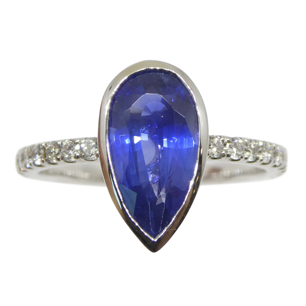 1.91ct Pear Shape Blue Sapphire, Diamond Engagement Ring set in 18k White Gold - Skyjems Wholesale Gemstones