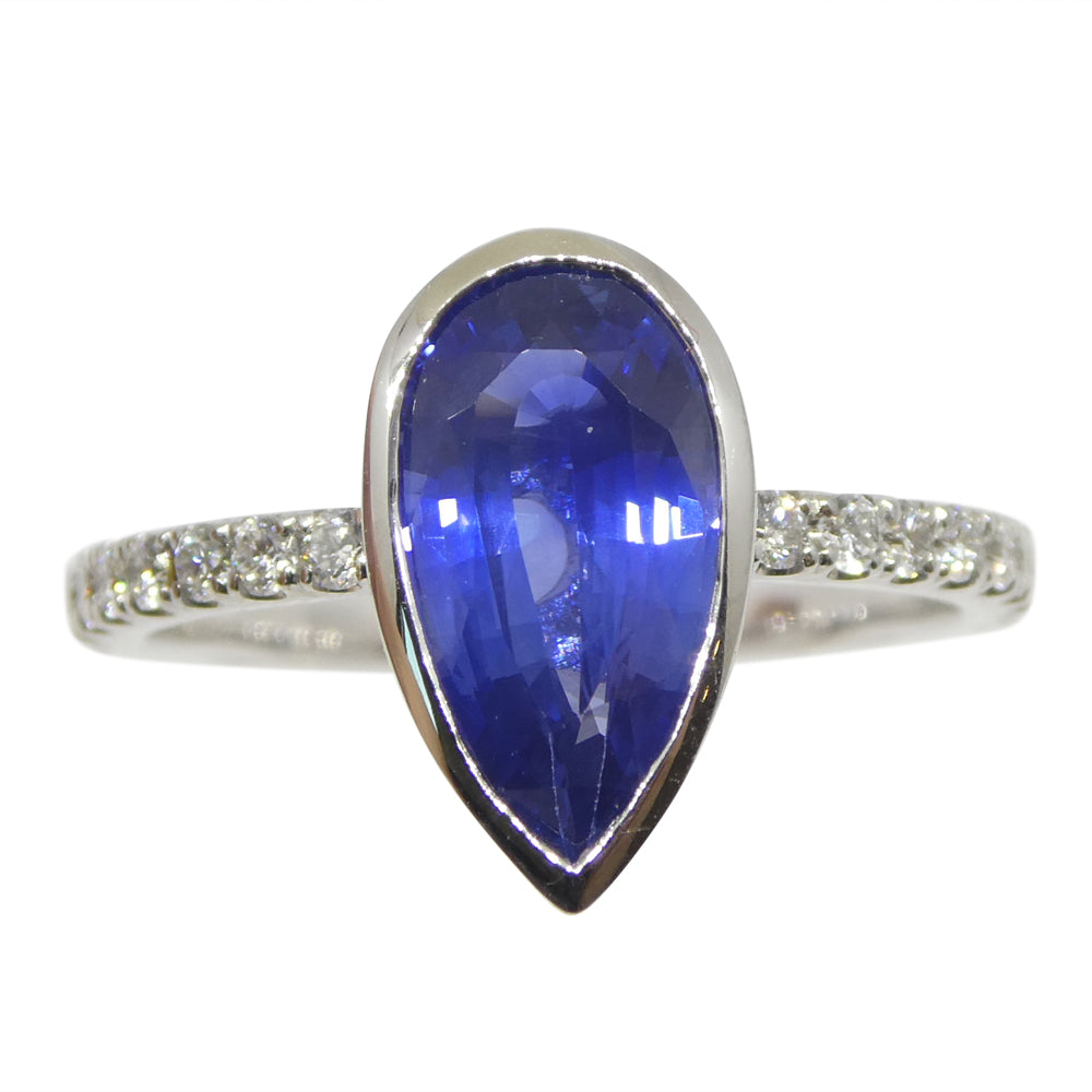 1.91ct Pear Shape Blue Sapphire, Diamond Engagement Ring set in 18k White Gold - Skyjems Wholesale Gemstones