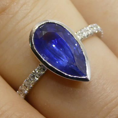 1.91ct Pear Shape Blue Sapphire, Diamond Engagement Ring set in 18k White Gold - Skyjems Wholesale Gemstones