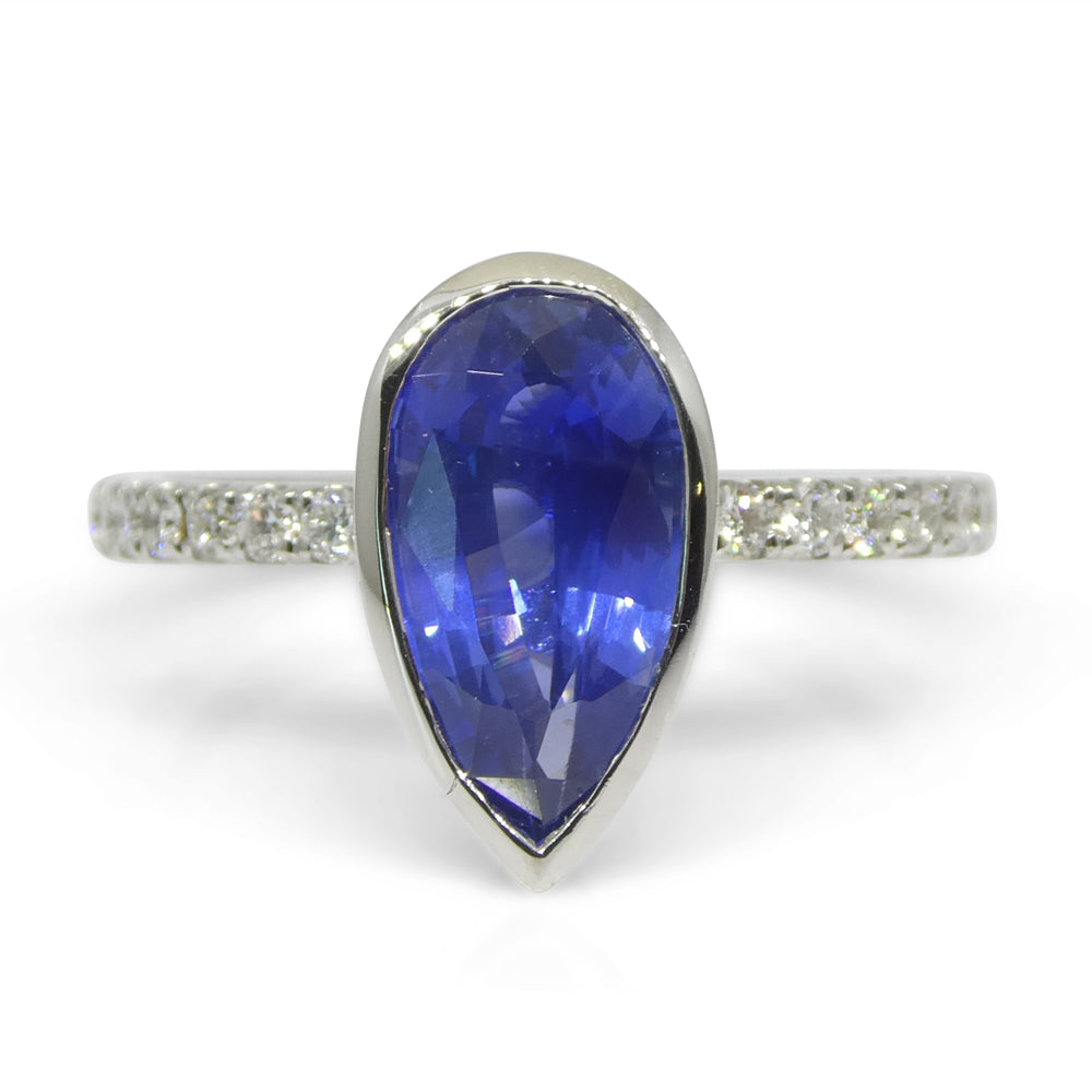 1.91ct Pear Shape Blue Sapphire, Diamond Engagement Ring set in 18k White Gold - Skyjems Wholesale Gemstones