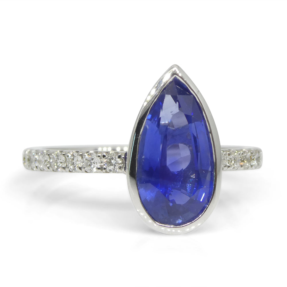 1.91ct Pear Shape Blue Sapphire, Diamond Engagement Ring set in 18k White Gold - Skyjems Wholesale Gemstones