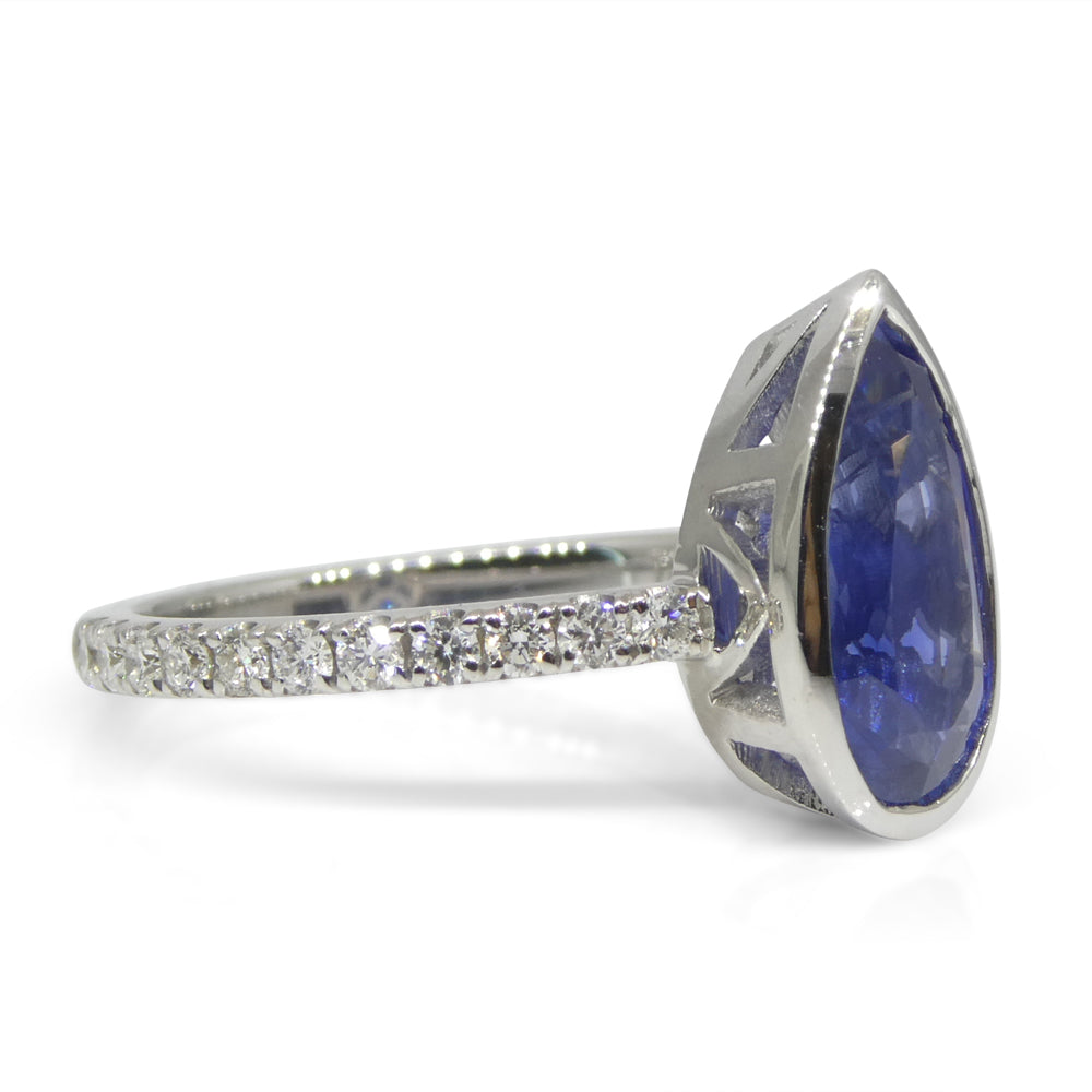 1.91ct Pear Shape Blue Sapphire, Diamond Engagement Ring set in 18k White Gold - Skyjems Wholesale Gemstones