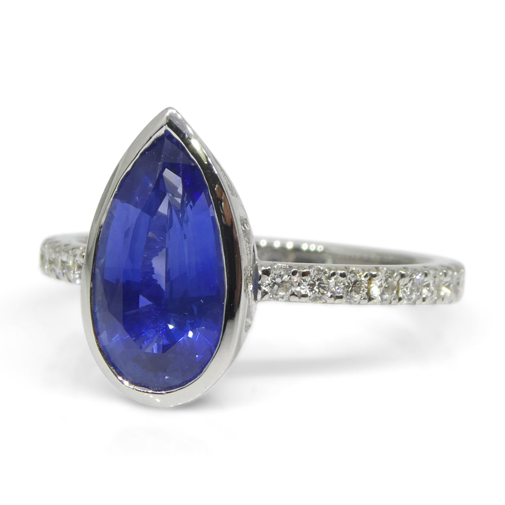 1.91ct Pear Shape Blue Sapphire, Diamond Engagement Ring set in 18k White Gold - Skyjems Wholesale Gemstones