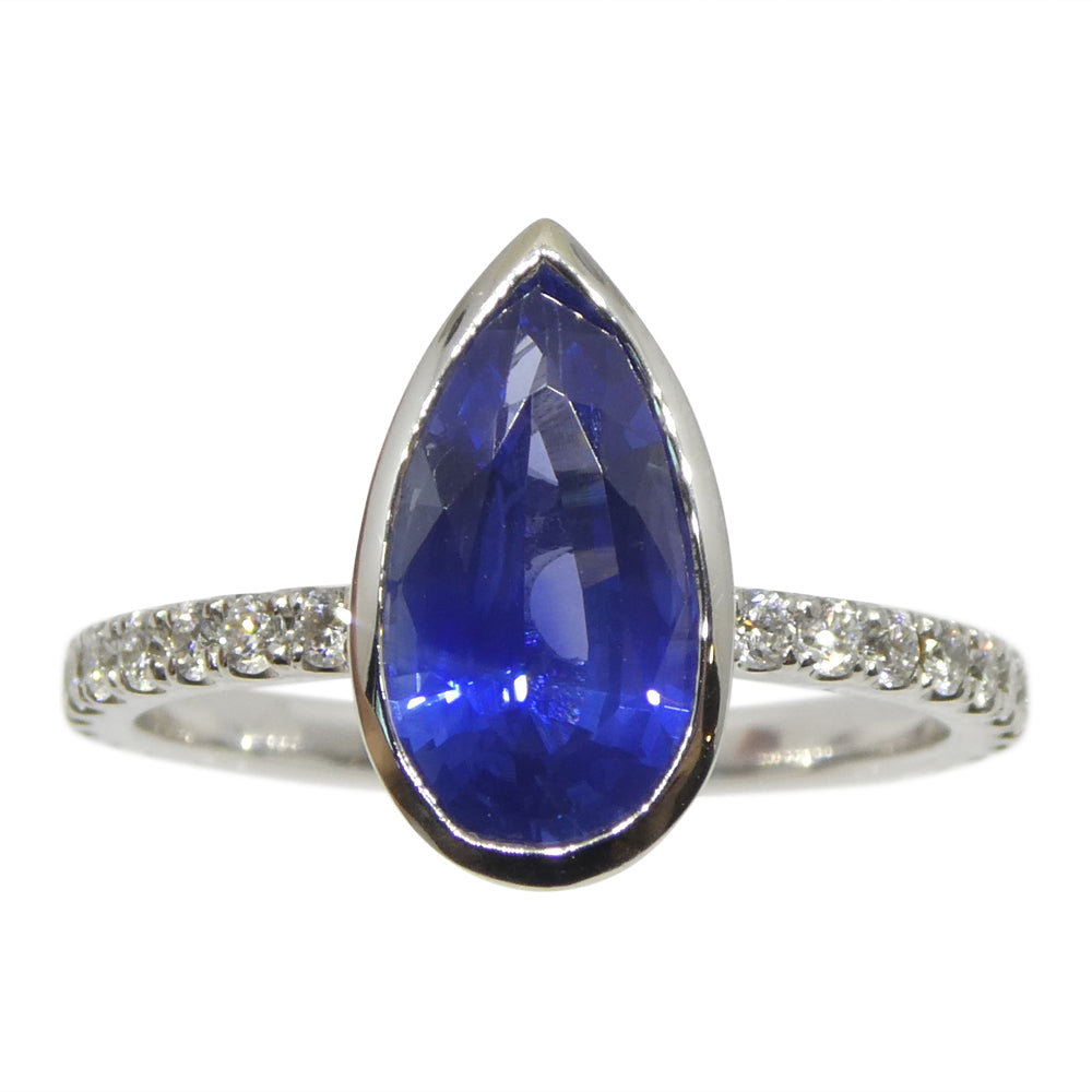 1.91ct Pear Shape Blue Sapphire, Diamond Engagement Ring set in 18k White Gold - Skyjems Wholesale Gemstones