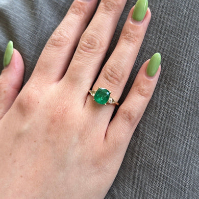 3.57ct Emerald, Diamond Statement or Engagement Ring set in 18k Yellow Gold, GIA Certified Zambia - Skyjems Wholesale Gemstones