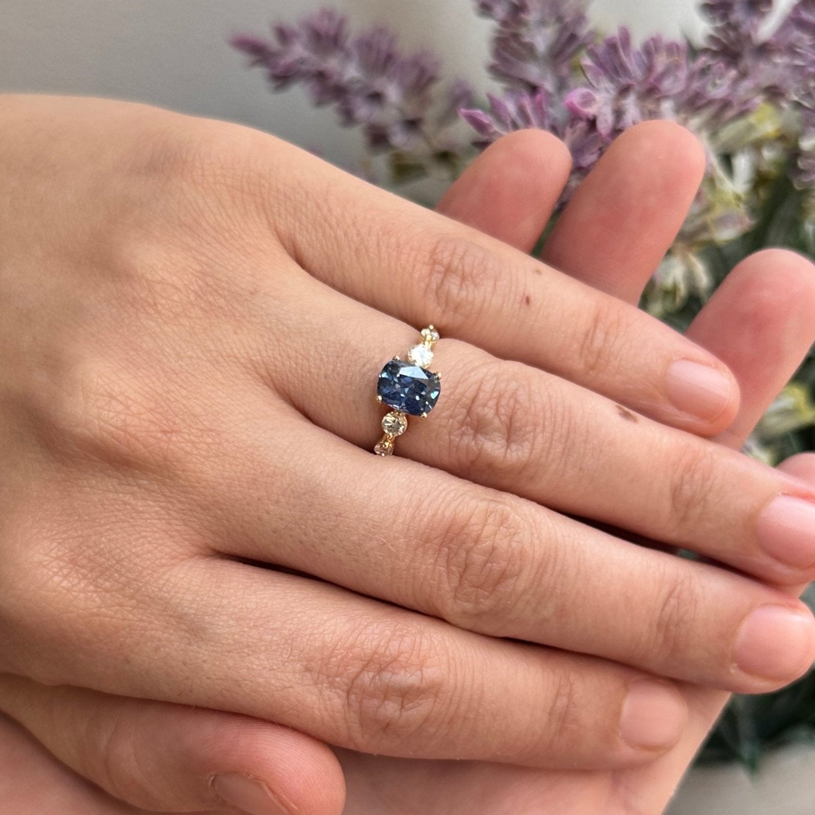 1.63ct Cushion Blue Sapphire, Diamond Engagement Ring set in 14k Yellow Gold, IGI Certified - Skyjems Wholesale Gemstones